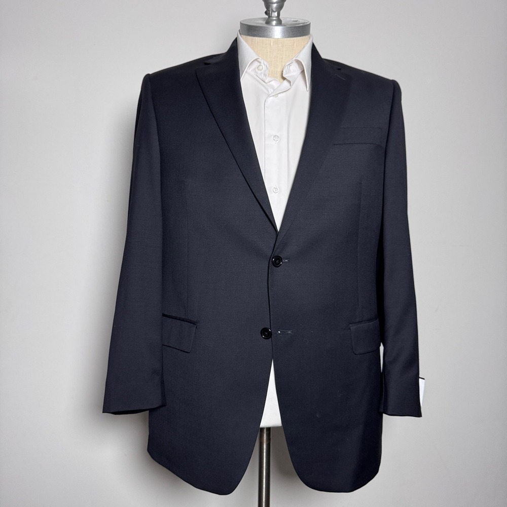 Hart Schaffner Marx Blazer Mens 44L Black Solid Wool 2-Button USA‎ Made